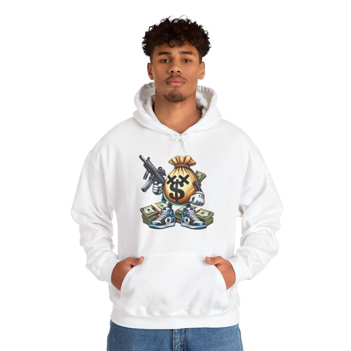 Armed Money Bag Unisex Hoodie - White - S - Armed Money Bag Unisex Hoodie - Tatoo Tee