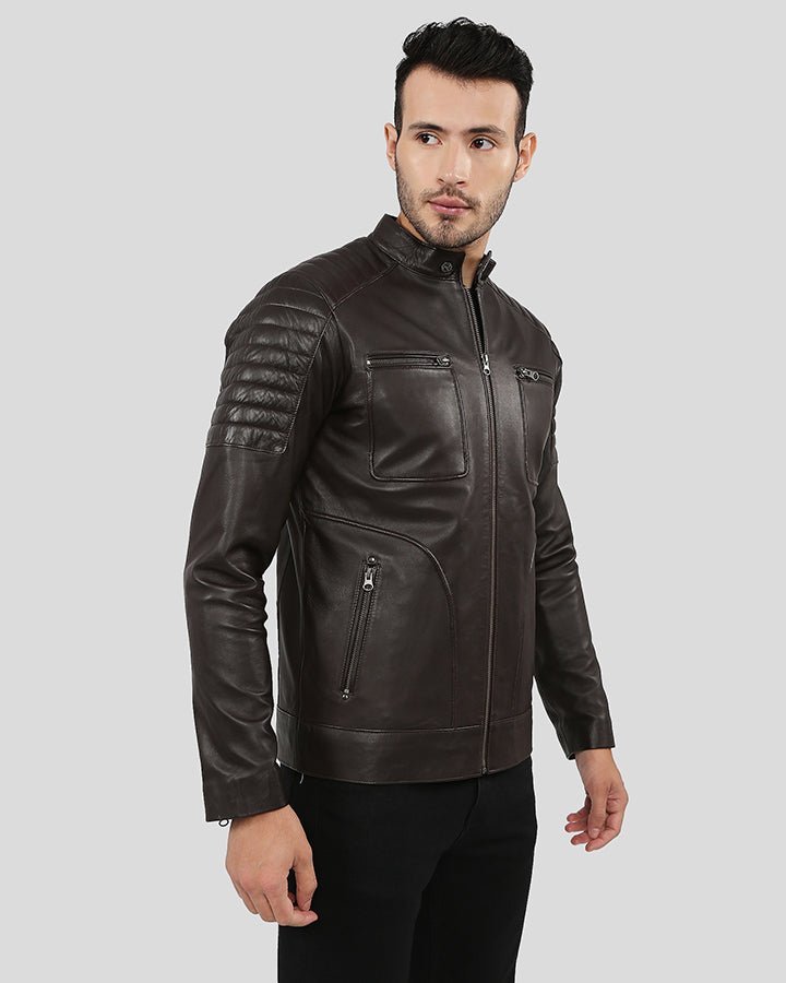 Astro Brown Racer Quilted Leather Jacket - XS - Astro Brown Racer Quilted Leather Jacket - Tatoo Tee