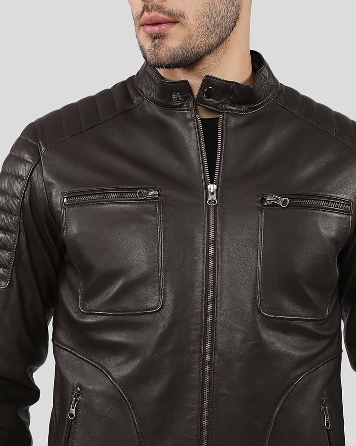 Astro Brown Racer Quilted Leather Jacket - XS - Astro Brown Racer Quilted Leather Jacket - Tatoo Tee