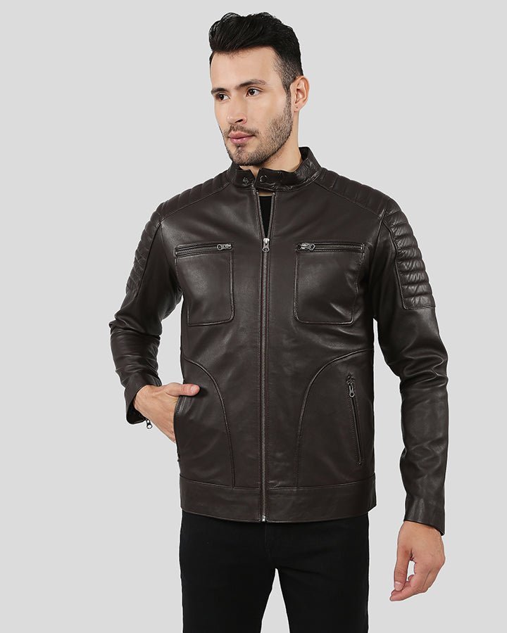 Astro Brown Racer Quilted Leather Jacket - XS - Astro Brown Racer Quilted Leather Jacket - Tatoo Tee