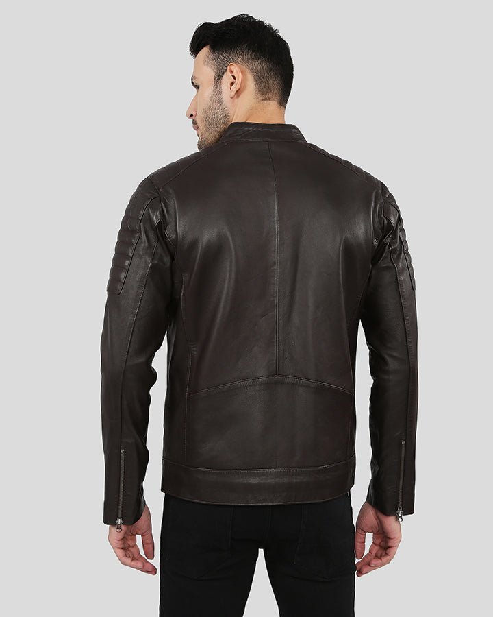 Astro Brown Racer Quilted Leather Jacket - XS - Astro Brown Racer Quilted Leather Jacket - Tatoo Tee