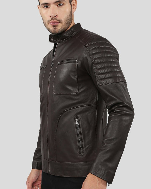 Astro Brown Racer Quilted Leather Jacket - XS - Astro Brown Racer Quilted Leather Jacket - Tatoo Tee