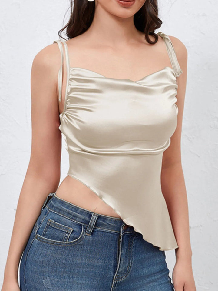 Asymmetrical Tie Shoulder Cami - Beige - S - db125349 - b0a2 - 4d24 - 9dbb - d4a40594e539 - Max - Origin - Tatoo Tee