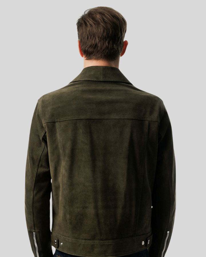 Atlas Olive Green Suede Leather Jacket - XS - Atlas Olive Green Suede Leather Jacket - Tatoo Tee