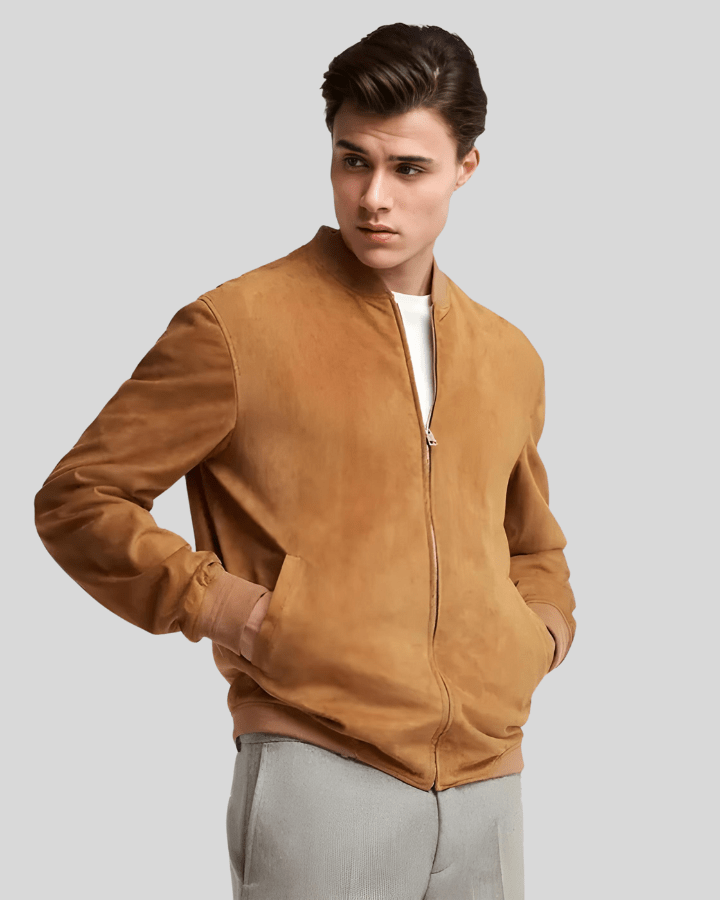 Axton Tan Suede Leather Jacket - XS - Axton Tan Suede Leather Jacket - Tatoo Tee