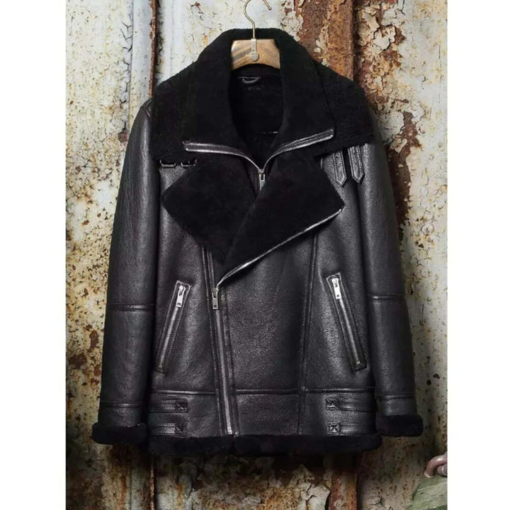 B3 Classic Bomber Shearling Sheepskin Motorcycle Leather Jacket - XS - B3 Classic Bomber Shearling Sheepskin Motorcycle Leather Jacket - Tatoo Tee