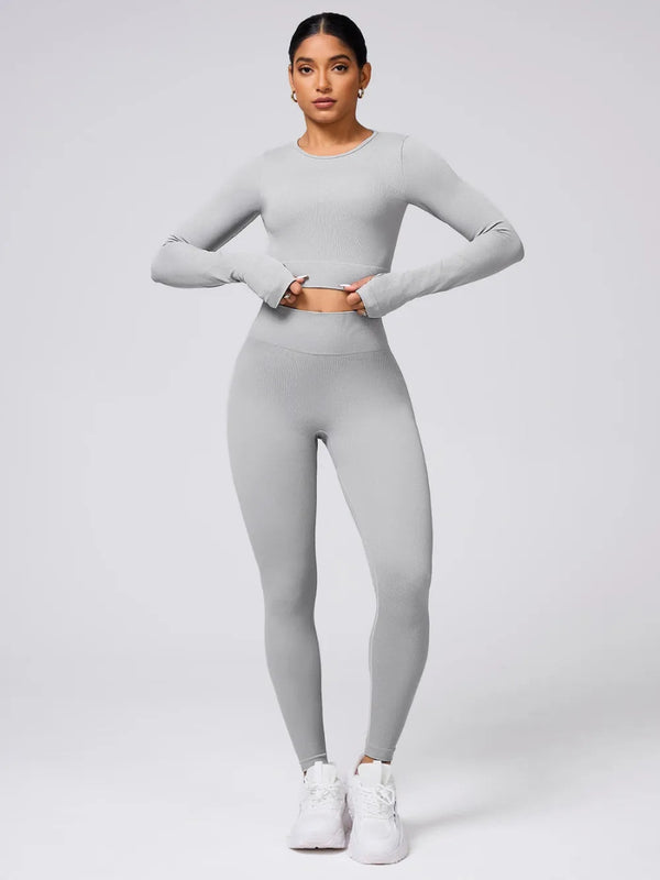 Back Crisscross Round Neck Long Sleeve Top and Leggings Active Set - Light Gray - S - d9974f6a - c559 - 4904 - 8da0 - cfdf9b758f08 - Max - Tatoo Tee