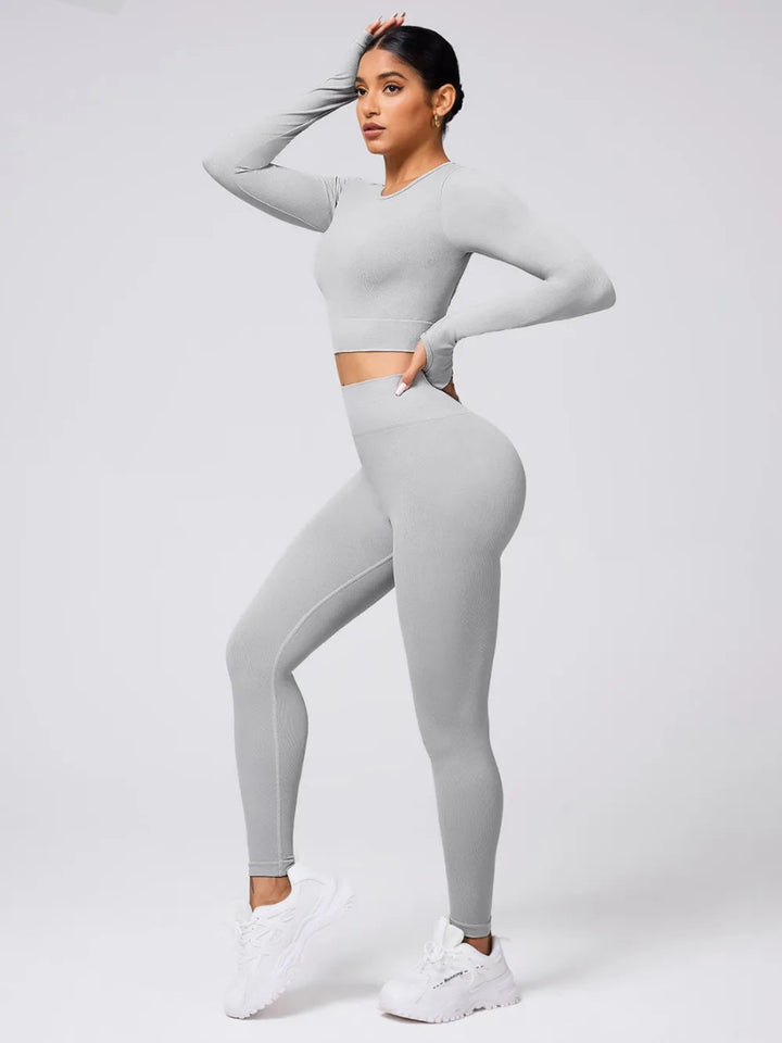 Back Crisscross Round Neck Long Sleeve Top and Leggings Active Set - Light Gray - S - e1dacd47 - 0fa7 - 4fae - a5a3 - 037c94fa4420 - Max - Tatoo Tee