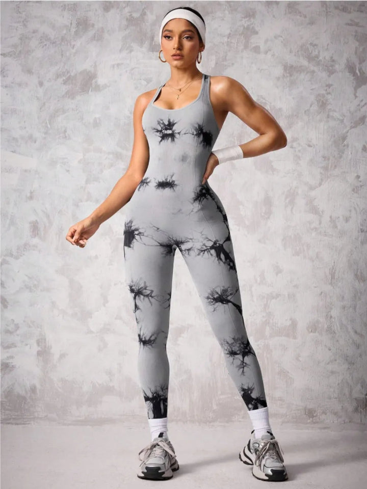 Back Crisscross Tie - Dye Scoop Neck Active Jumpsuit - Gray - S - 366231f9 - 8052 - 4e13 - 928c - b158743ed4b9 - Max - Tatoo Tee
