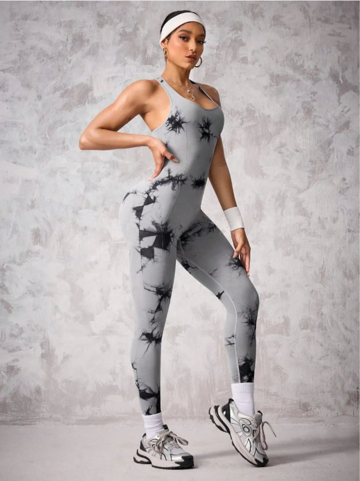 Back Crisscross Tie - Dye Scoop Neck Active Jumpsuit - Gray - S - 82f05936 - 32d9 - 4ec7 - 8fdd - 507ceb332597 - Max - Tatoo Tee
