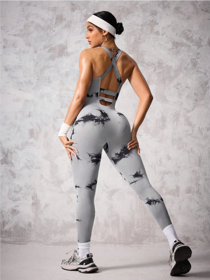 Back Crisscross Tie - Dye Scoop Neck Active Jumpsuit - Gray - S - 24680081 - a7c8 - 45f9 - bf88 - b5e1f698e2d7 - Max - Tatoo Tee