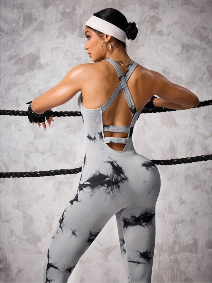 Back Crisscross Tie - Dye Scoop Neck Active Jumpsuit - Gray - S - c6c552f1 - 236c - 4a2e - 9715 - 198137a38658 - Max - Tatoo Tee