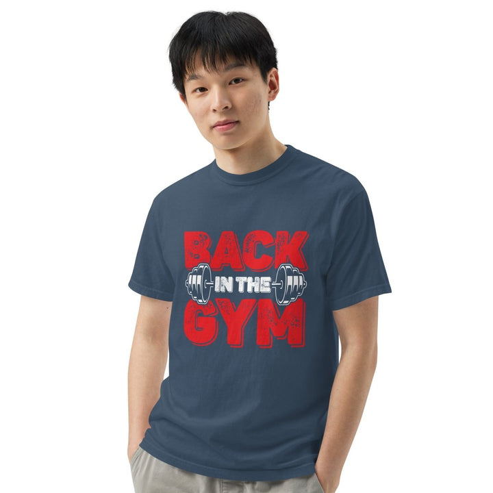 Back In The GYM Unisex garment - dyed heavyweight t-shirt - Midnight - S - Product mockup - Tatoo Tee