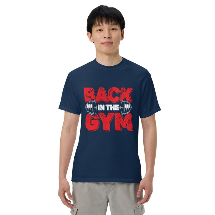 Back In The GYM Unisex garment - dyed heavyweight t-shirt - Navy - S - Product mockup - Tatoo Tee