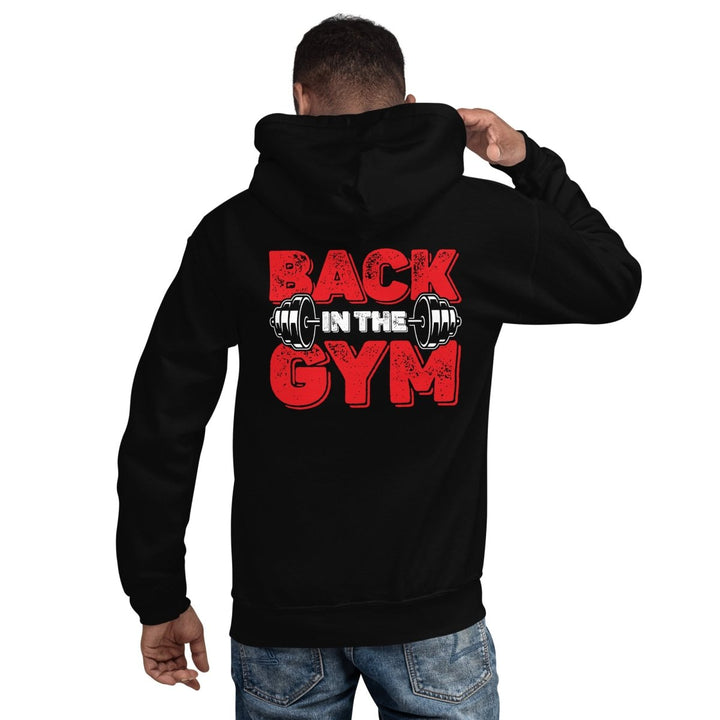 Back In The GYM Unisex Hoodie - Black - S - Product mockup - Tatoo Tee