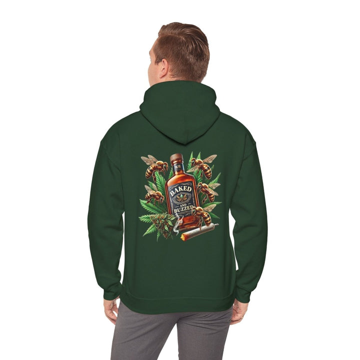 Baked And Buzzed Whiskey And Bees Unisex Hoodie - Forest Green - S - Baked And Buzzed Whiskey And Bees Unisex Hoodie - Tatoo Tee