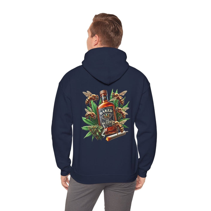 Baked And Buzzed Whiskey And Bees Unisex Hoodie - Navy - S - Baked And Buzzed Whiskey And Bees Unisex Hoodie - Tatoo Tee