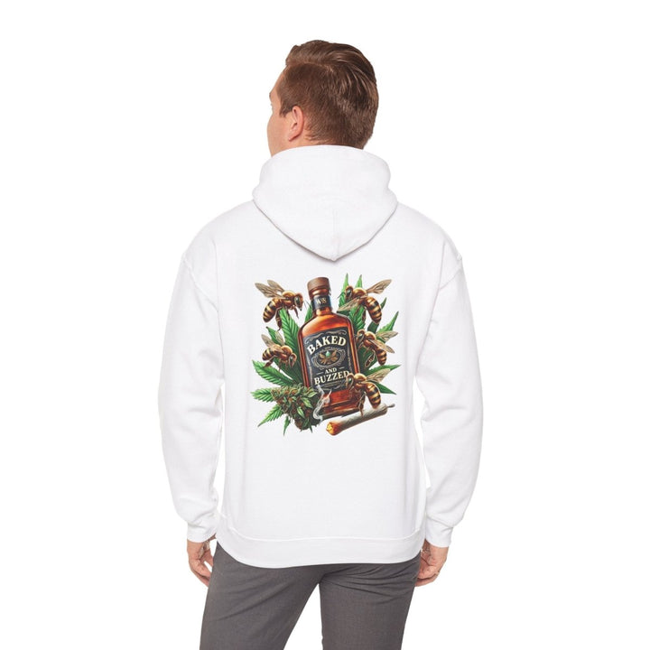 Baked And Buzzed Whiskey And Bees Unisex Hoodie - White - S - Baked And Buzzed Whiskey And Bees Unisex Hoodie - Tatoo Tee