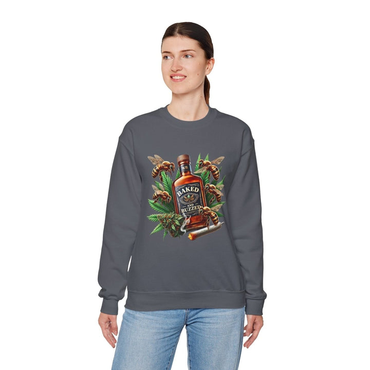 Baked And Buzzed Whiskey And Bees Unisex Sweatshirt - S - Charcoal - Baked And Buzzed Whiskey And Bees Unisex Sweatshirt - Tatoo Tee