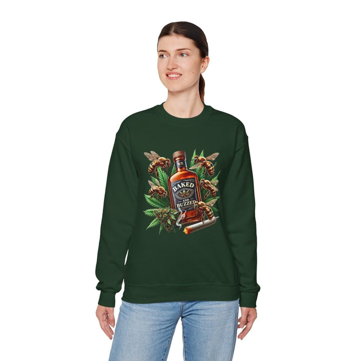 Baked And Buzzed Whiskey And Bees Unisex Sweatshirt - S - Forest Green - Baked And Buzzed Whiskey And Bees Unisex Sweatshirt - Tatoo Tee