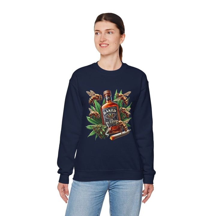 Baked And Buzzed Whiskey And Bees Unisex Sweatshirt - S - Navy - Baked And Buzzed Whiskey And Bees Unisex Sweatshirt - Tatoo Tee