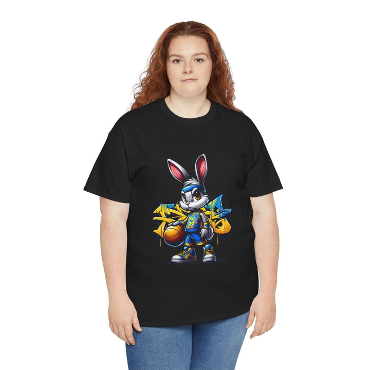 Bascket Ball Bunny Unisex Heavy Cotton Tee - Black - S - Bascket Ball Bunny Unisex Heavy Cotton Tee - Tatoo Tee