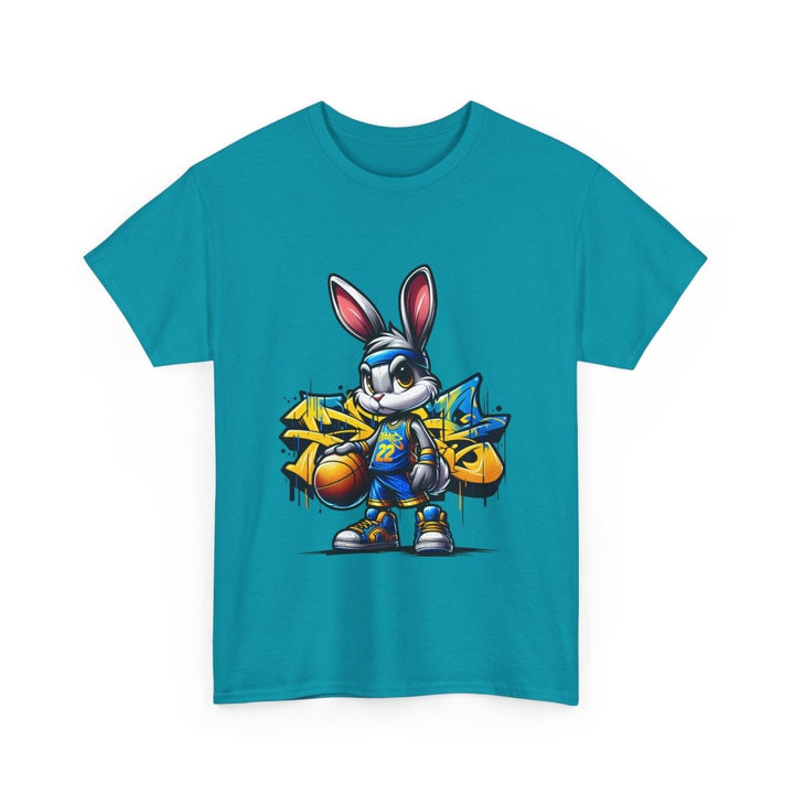 Bascket Ball Bunny Unisex Heavy Cotton Tee - Heliconia - S - Bascket Ball Bunny Unisex Heavy Cotton Tee - Tatoo Tee