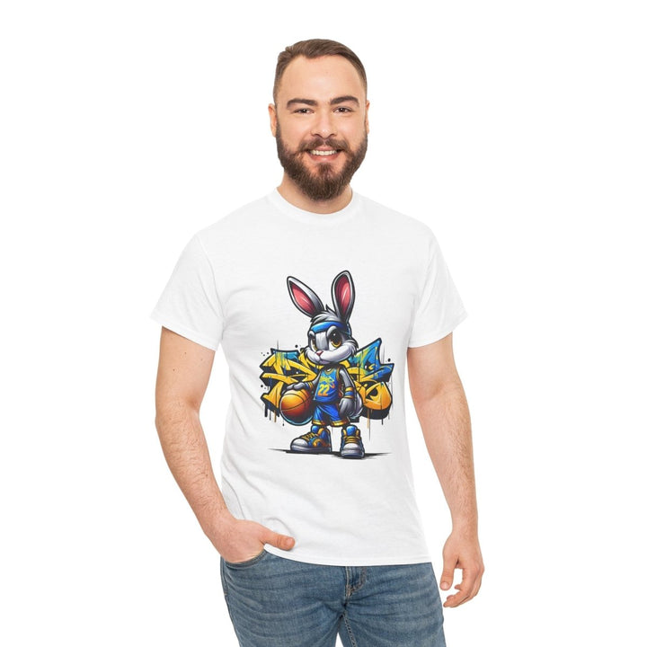 Bascket Ball Bunny Unisex Heavy Cotton Tee - Heliconia - S - Bascket Ball Bunny Unisex Heavy Cotton Tee - Tatoo Tee