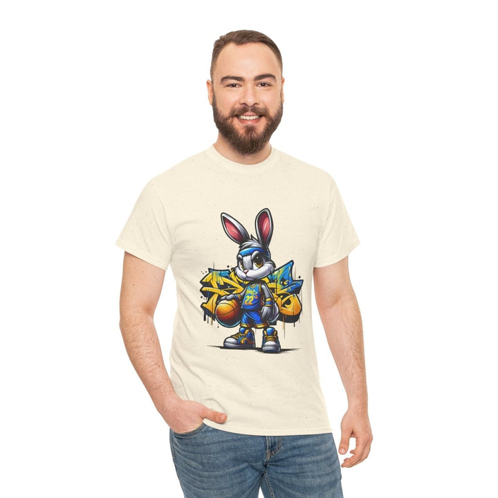 Bascket Ball Bunny Unisex Heavy Cotton Tee - Heliconia - S - Bascket Ball Bunny Unisex Heavy Cotton Tee - Tatoo Tee