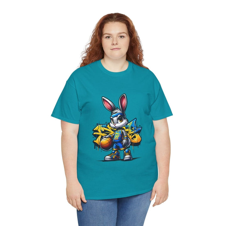 Bascket Ball Bunny Unisex Heavy Cotton Tee - Tropical Blue - S - Bascket Ball Bunny Unisex Heavy Cotton Tee - Tatoo Tee