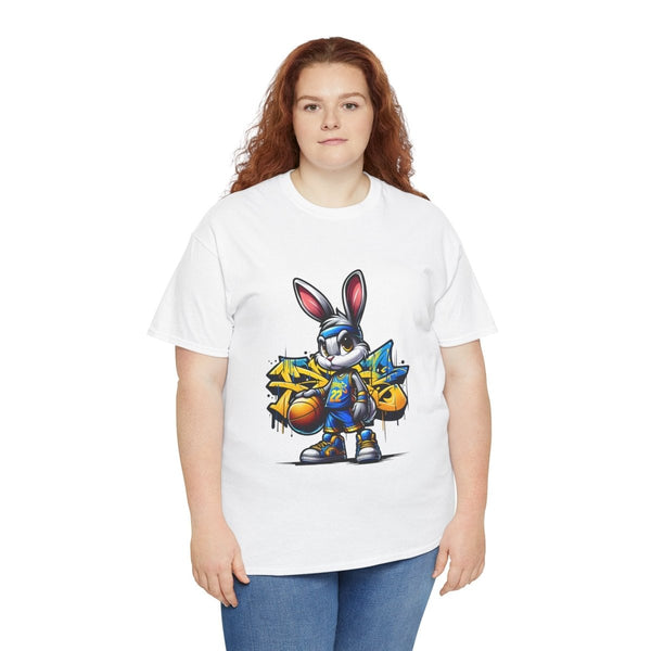 Bascket Ball Bunny Unisex Heavy Cotton Tee - White - S - Bascket Ball Bunny Unisex Heavy Cotton Tee - Tatoo Tee