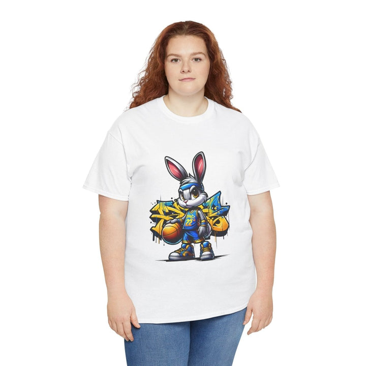 Bascket Ball Bunny Unisex Heavy Cotton Tee - White - S - Bascket Ball Bunny Unisex Heavy Cotton Tee - Tatoo Tee