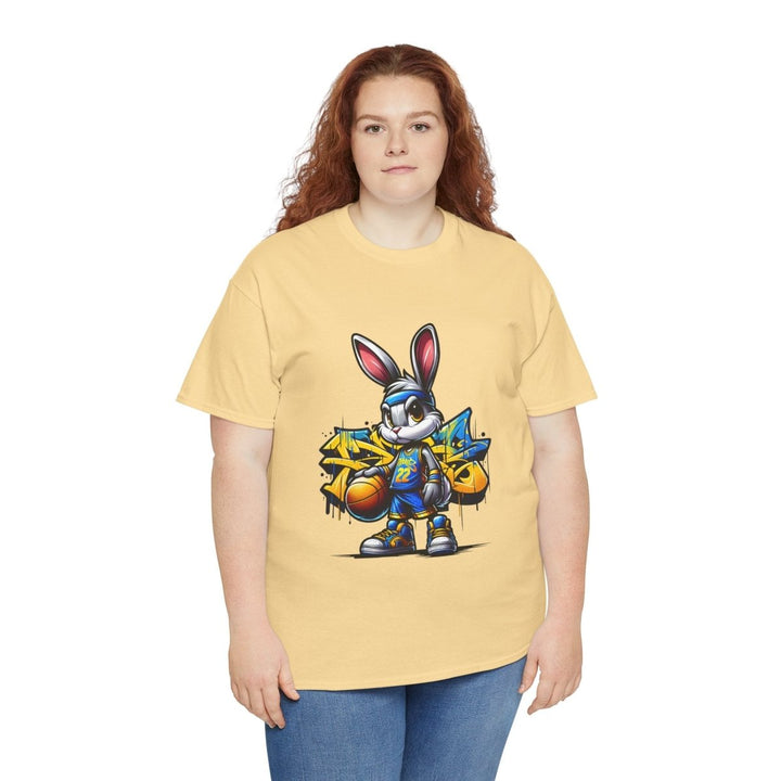 Bascket Ball Bunny Unisex Heavy Cotton Tee - Yellow Haze - S - Bascket Ball Bunny Unisex Heavy Cotton Tee - Tatoo Tee