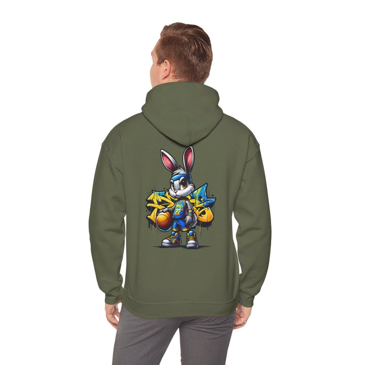 Bascket Ball Bunny Unisex Hoodie - Military Green - S - Bascket Ball Bunny Unisex Hoodie - Tatoo Tee