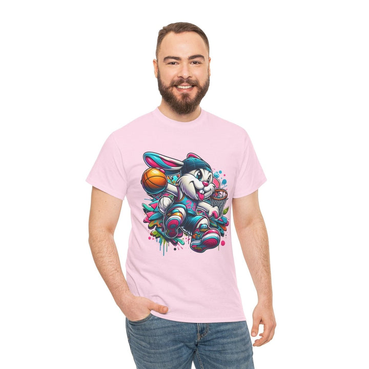 Basketball Bunny Boy Unisex Heavy Cotton Tee - Light Pink - S - Basketball Bunny Boy Unisex Heavy Cotton Tee - Tatoo Tee
