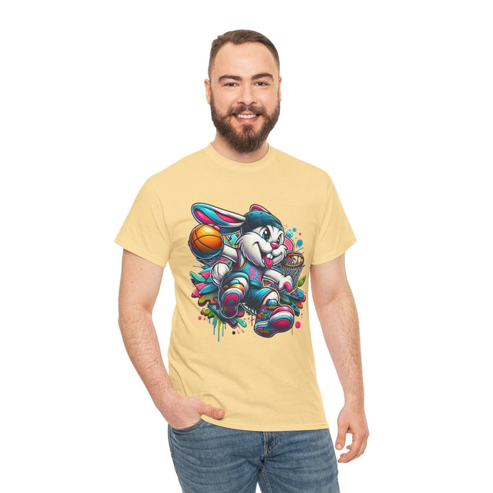 Basketball Bunny Boy Unisex Heavy Cotton Tee - Yellow Haze - S - Basketball Bunny Boy Unisex Heavy Cotton Tee - Tatoo Tee