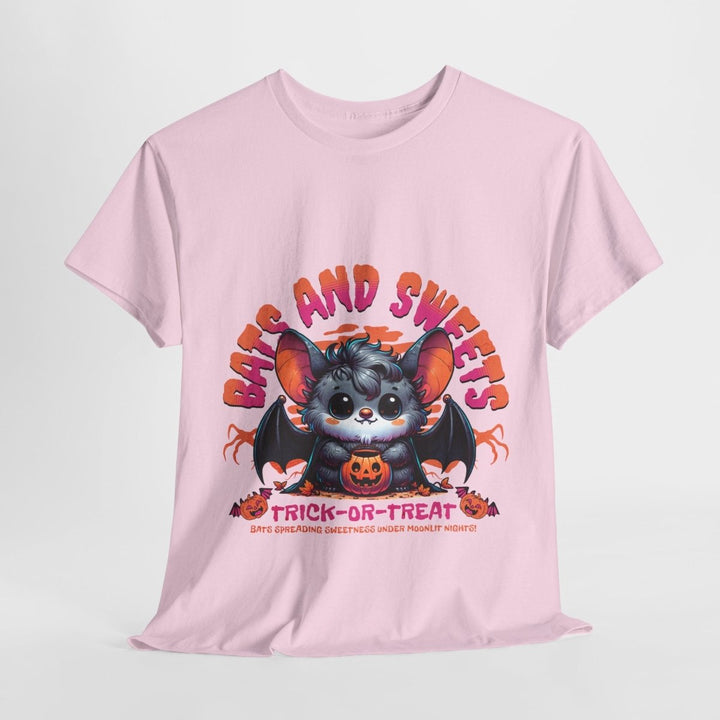 Bats and Sweets Halloween Tee | Unisex Heavy Cotton Shirt for Spooky Season - Light Pink - S - Bats and Sweets Halloween Tee | Unisex Heavy Cotton Shirt for Spooky Season - Tatoo Tee