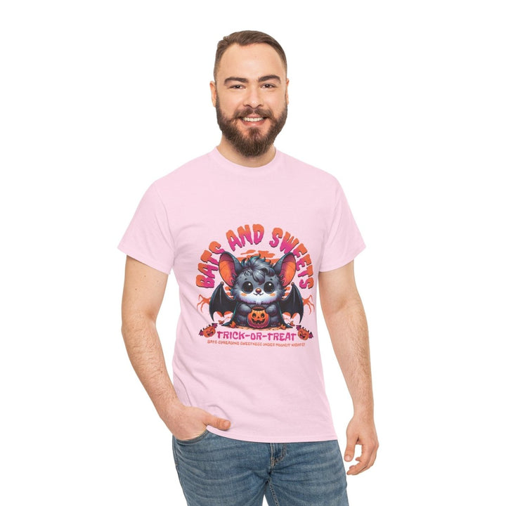 Bats and Sweets Halloween Tee | Unisex Heavy Cotton Shirt for Spooky Season - Light Pink - S - Bats and Sweets Halloween Tee | Unisex Heavy Cotton Shirt for Spooky Season - Tatoo Tee