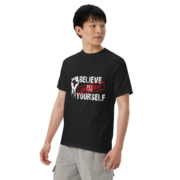 Believe In Yourself Unisex garment - dyed heavyweight t-shirt - Black - S - Product mockup - Tatoo Tee