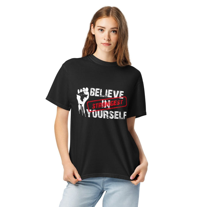 Believe In Yourself Unisex garment - dyed heavyweight t-shirt - Black - S - Product mockup - Tatoo Tee