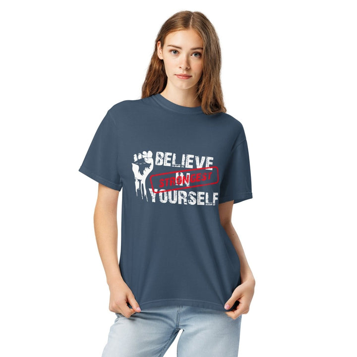 Believe In Yourself Unisex garment - dyed heavyweight t-shirt - Midnight - S - Product mockup - Tatoo Tee