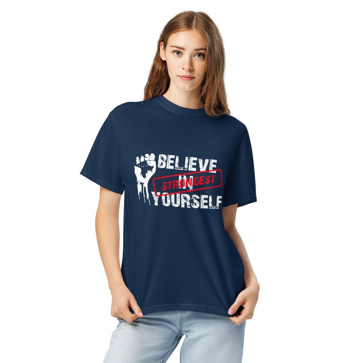 Believe In Yourself Unisex garment - dyed heavyweight t-shirt - Navy - S - Product mockup - Tatoo Tee