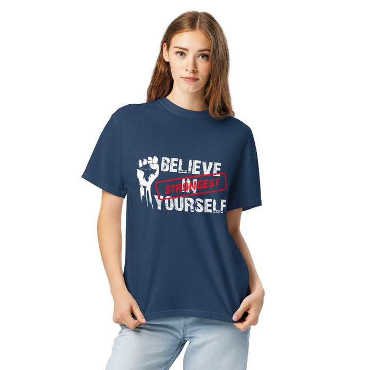Believe In Yourself Unisex garment - dyed heavyweight t-shirt - True Navy - S - Product mockup - Tatoo Tee
