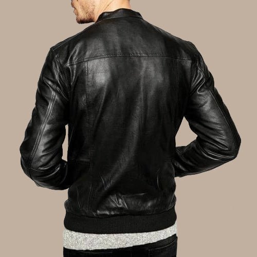 Best Real Black Leather Bomber Jacket Mens - S - Best Real Black Leather Bomber Jacket Mens - Tatoo Tee