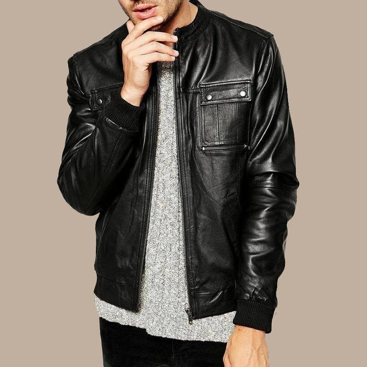 Best Real Black Leather Bomber Jacket Mens - S - Best Real Black Leather Bomber Jacket Mens - Tatoo Tee