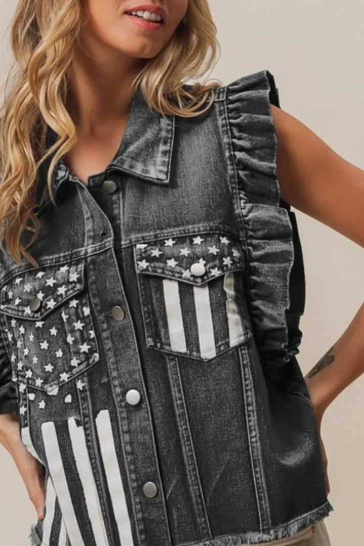BiBi American Flag Washed Denim Jacket - BLACK CHARCOAL - S - 0ed64805 - 9ac4 - 4ecf - b859 - 0b8c7c239c52 - Max - Origin - Tatoo Tee