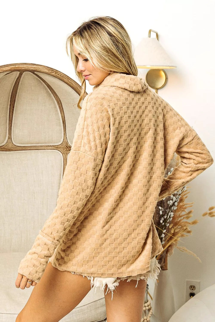 BiBi Checkered Round Neck Thumbhole Long Sleeve Top - TAUPE - S - 54237613 - 8afa - 45e0 - a711 - a2a9124a9082 - Max - Tatoo Tee