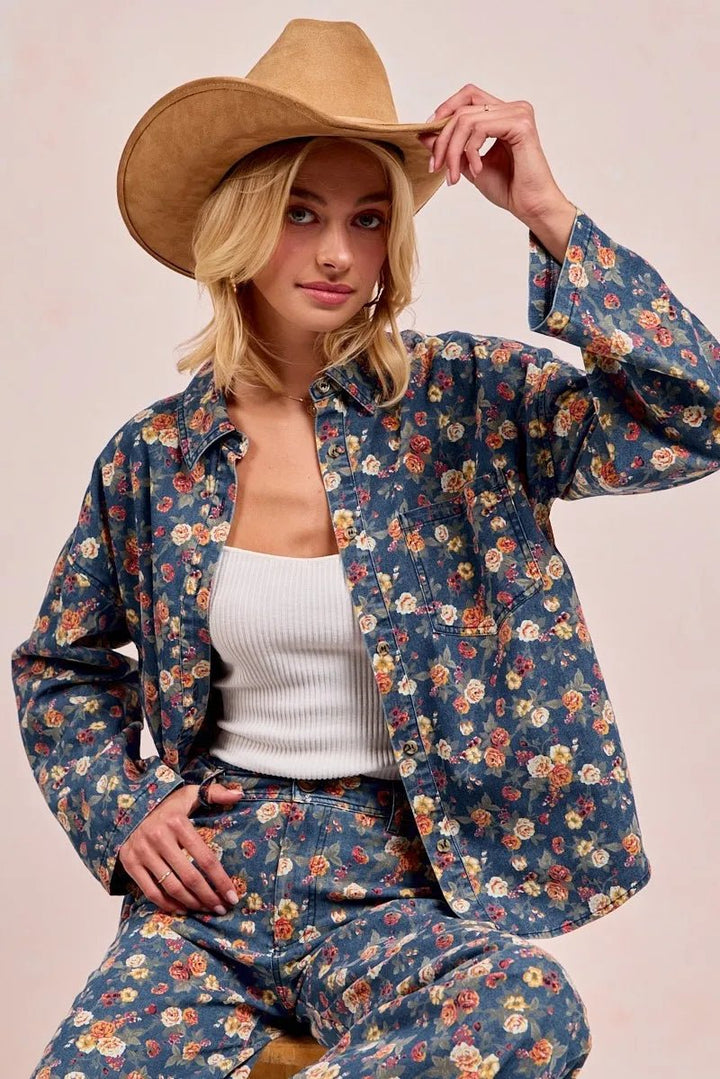 BiBi Washed Floral Print Denim Jacket - DENIM - S - d0fd2aa196e44b86a673a9577bc2f268 - Max - Origin - Tatoo Tee