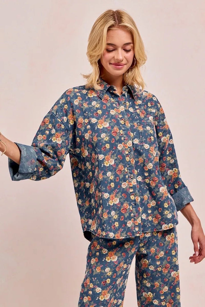 BiBi Washed Floral Print Denim Jacket - DENIM - S - 47397e3562a646d3b926ba9b92477c67 - Max - Origin - Tatoo Tee