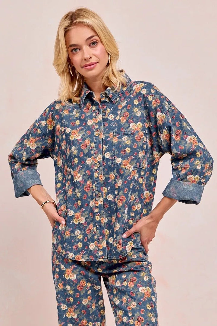 BiBi Washed Floral Print Denim Jacket - DENIM - S - fd92cf3e04694007b407910c257bfab7 - Max - Origin - Tatoo Tee